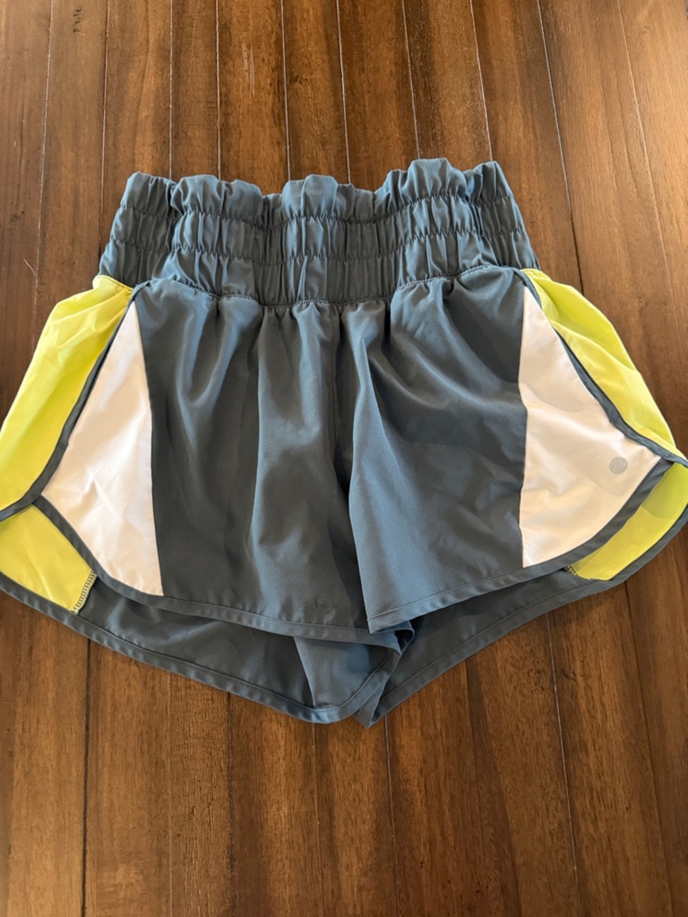 Apana Slate Blue Athletic Shorts with Yellow & White Panels